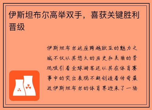 伊斯坦布尔高举双手，喜获关键胜利晋级