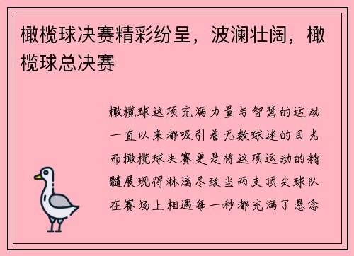 橄榄球决赛精彩纷呈，波澜壮阔，橄榄球总决赛