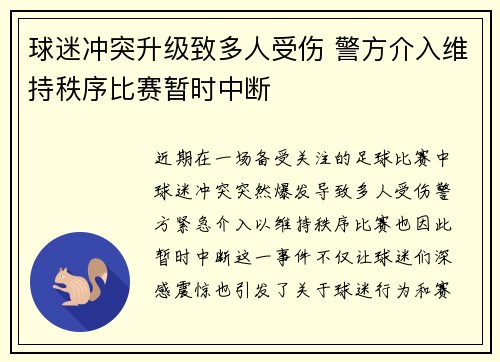 球迷冲突升级致多人受伤 警方介入维持秩序比赛暂时中断