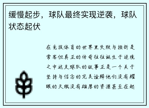 缓慢起步，球队最终实现逆袭，球队状态起伏